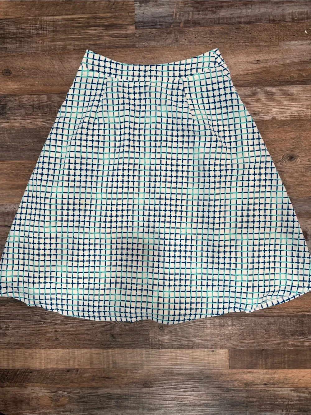 The Limited Pleated A-Line Pleated Skirt Blue Teal Grid Pattern Size 0